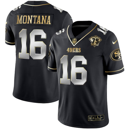Men's 49ers 75th Anniversary Patch White Gold & Black Gold - All Stitched