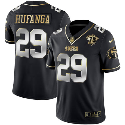 Men's 49ers 75th Anniversary Patch White Gold & Black Gold - All Stitched