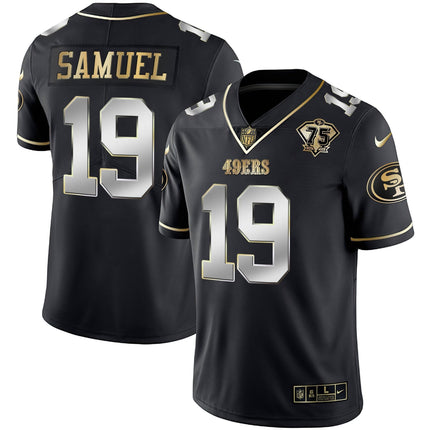 Men's 49ers 75th Anniversary Patch Vapor Gold Jersey Collection - All Stitched 1
