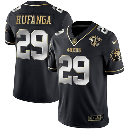 Men's 49ers 75th Anniversary Patch Vapor Gold Jersey Collection - All Stitched 1