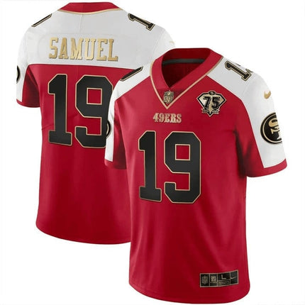 Men's 49ers 75th Anniversary Patch Vapor Gold Jersey Collection - All Stitched 1