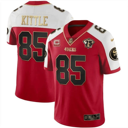 Men's 49ers 75th Anniversary Patch Vapor Gold Jersey Collection - All Stitched 1