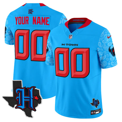 Custom Gender/Name Houston Texans 2024 Texas Patch Vapor Limited Jersey V4 - All Stitched