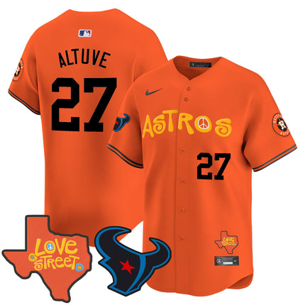 Men's Astros Love Street & Texans Patch Vapor Premier Limited Jersey - All Stitched