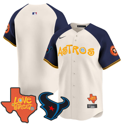 Men's Astros Love Street & Texans Patch Vapor Premier Limited Jersey - All Stitched