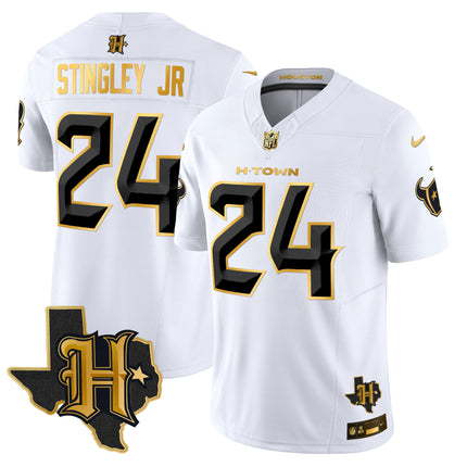 Men's Houston Texans 2024 Texas Patch Gold Vapor Limited Jersey - All Stitched
