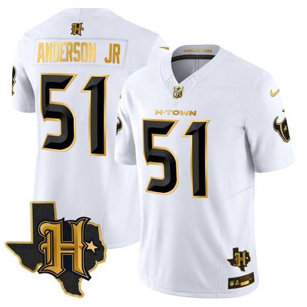 Men's Houston Texans 2024 Texas Patch Gold Vapor Limited Jersey - All Stitched