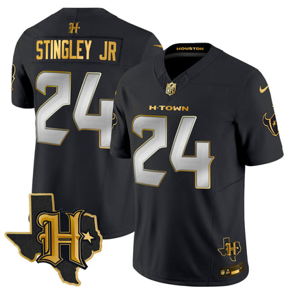 Men's Houston Texans 2024 Texas Patch Gold Vapor Limited Jersey - All Stitched