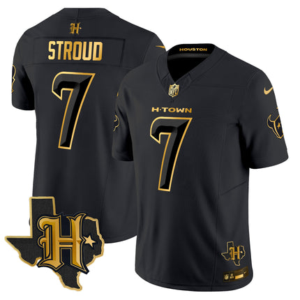Men's Houston Texans 2024 Texas Patch Gold Vapor Limited Jersey - All Stitched