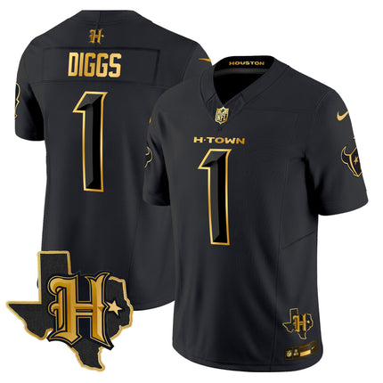 Men's Houston Texans 2024 Texas Patch Gold Vapor Limited Jersey - All Stitched