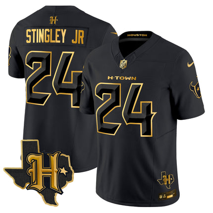 Men's Houston Texans 2024 Texas Patch Gold Vapor Limited Jersey - All Stitched