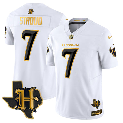 Men's Houston Texans 2024 Texas Patch Gold Vapor Limited Jersey - All Stitched