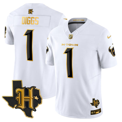 Men's Houston Texans 2024 Texas Patch Gold Vapor Limited Jersey - All Stitched