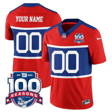 Custom New York Giants "Century Red' 100TH Season Commemorative Jersey TLA - All Stitched