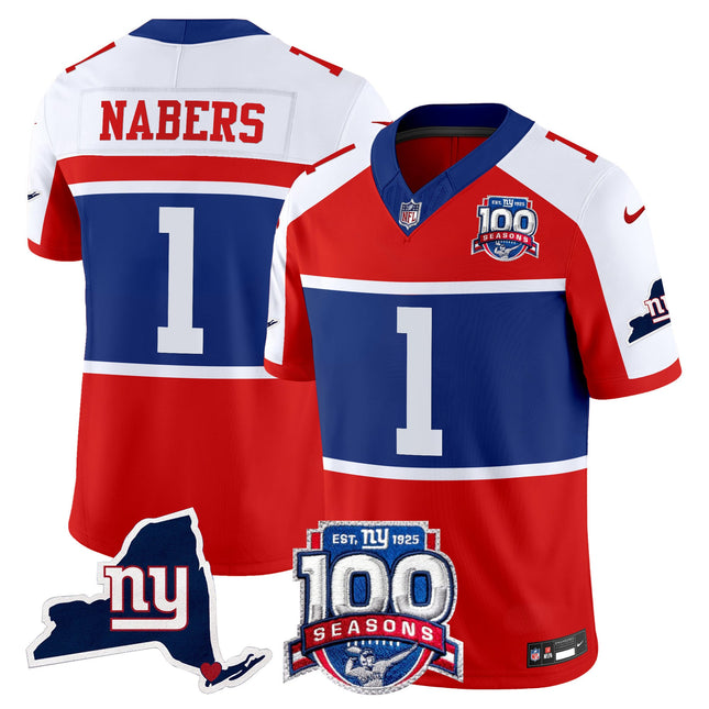 Men's New York Giants 'Century Red' 100th Commemorative Vapor Jersey V2 - All Stitched
