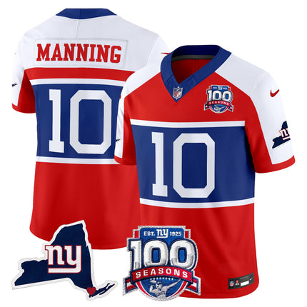 Men's New York Giants 'Century Red' 100th Commemorative Vapor Jersey V2 - All Stitched