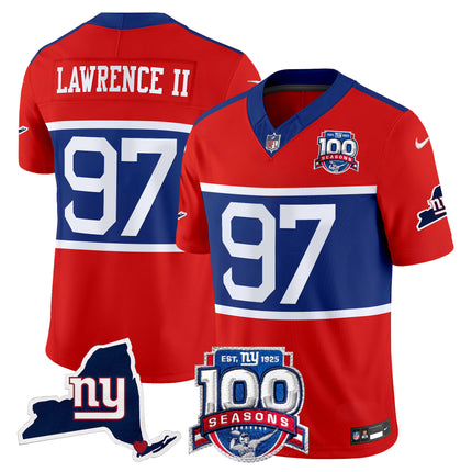 Men's New York Giants 'Century Red' 100th Commemorative Vapor Jersey V2 - All Stitched