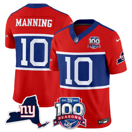 Men's New York Giants 'Century Red' 100th Commemorative Vapor Jersey V2 - All Stitched