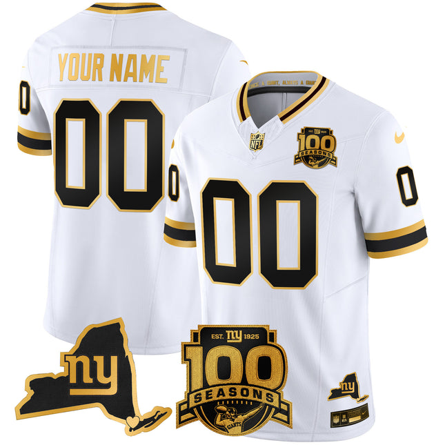 New York Giants 100th Season & State Patch Gold Vapor Limited Custom Jersey - All Stitched