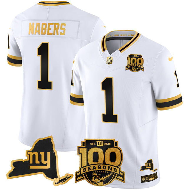 Men's New York Giants 100th Season & State Patch Gold Vapor Limited Jersey - All Stitched