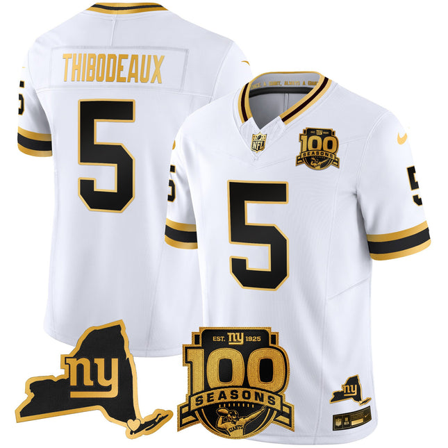 Men's New York Giants 100th Season & State Patch Gold Vapor Limited Jersey - All Stitched