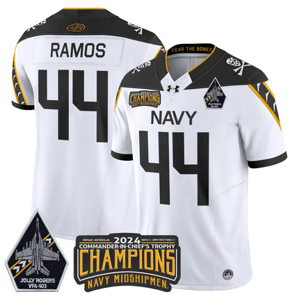 Men's Navy Midshipmen 2024 Commander-In-Chief's Trophy Champions Patch Vapor Limited Jersey - All Stitched