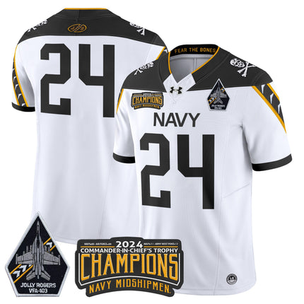 Men's Navy Midshipmen 2024 Commander-In-Chief's Trophy Champions Patch Vapor Limited Jersey - All Stitched