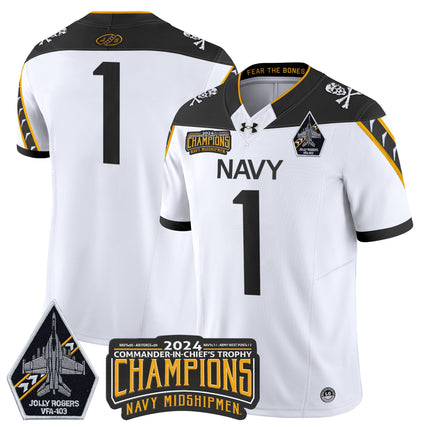 Men's Navy Midshipmen 2024 Commander-In-Chief's Trophy Champions Patch Vapor Limited Jersey - All Stitched