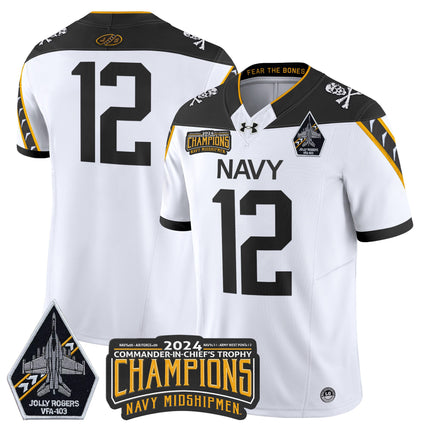 Men's Navy Midshipmen 2024 Commander-In-Chief's Trophy Champions Patch Vapor Limited Jersey - All Stitched