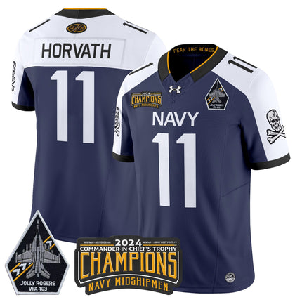 Men's Navy Midshipmen 2024 Commander-In-Chief's Trophy Champions Patch Vapor Limited Jersey - All Stitched
