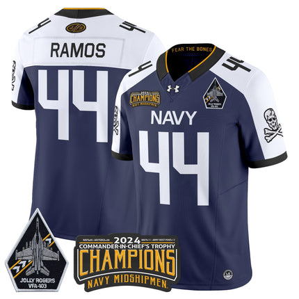 Men's Navy Midshipmen 2024 Commander-In-Chief's Trophy Champions Patch Vapor Limited Jersey - All Stitched