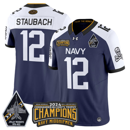 Men's Navy Midshipmen 2024 Commander-In-Chief's Trophy Champions Patch Vapor Limited Jersey - All Stitched