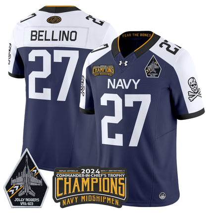 Men's Navy Midshipmen 2024 Commander-In-Chief's Trophy Champions Patch Vapor Limited Jersey - All Stitched