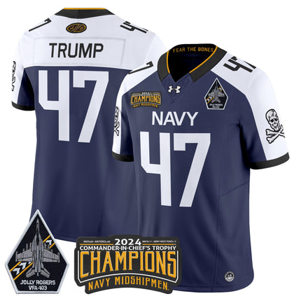 Men's Navy Midshipmen 2024 Commander-In-Chief's Trophy Champions Patch Vapor Limited Jersey - All Stitched