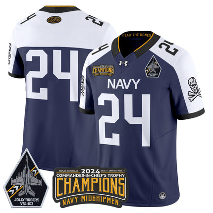 Men's Navy Midshipmen 2024 Commander-In-Chief's Trophy Champions Patch Vapor Limited Jersey - All Stitched