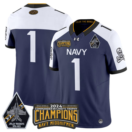 Men's Navy Midshipmen 2024 Commander-In-Chief's Trophy Champions Patch Vapor Limited Jersey - All Stitched