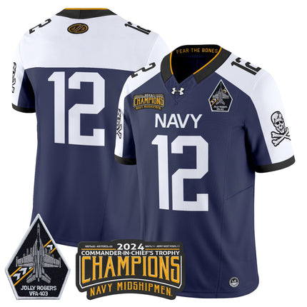 Men's Navy Midshipmen 2024 Commander-In-Chief's Trophy Champions Patch Vapor Limited Jersey - All Stitched