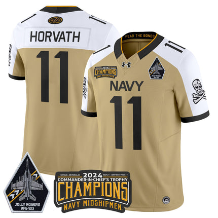 Men's Navy Midshipmen 2024 Commander-In-Chief's Trophy Champions Patch Vapor Limited Jersey - All Stitched