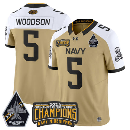 Men's Navy Midshipmen 2024 Commander-In-Chief's Trophy Champions Patch Vapor Limited Jersey - All Stitched