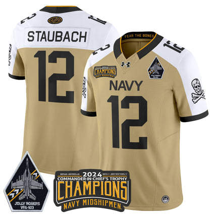 Men's Navy Midshipmen 2024 Commander-In-Chief's Trophy Champions Patch Vapor Limited Jersey - All Stitched