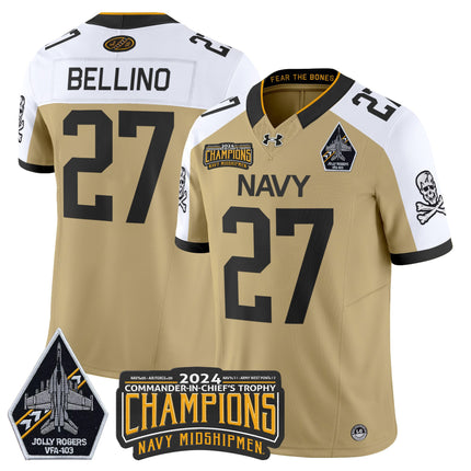 Men's Navy Midshipmen 2024 Commander-In-Chief's Trophy Champions Patch Vapor Limited Jersey - All Stitched