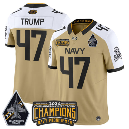 Men's Navy Midshipmen 2024 Commander-In-Chief's Trophy Champions Patch Vapor Limited Jersey - All Stitched