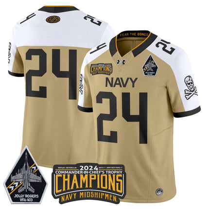 Men's Navy Midshipmen 2024 Commander-In-Chief's Trophy Champions Patch Vapor Limited Jersey - All Stitched