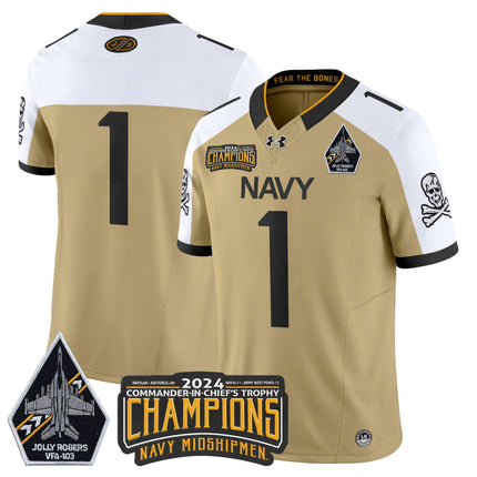 Men's Navy Midshipmen 2024 Commander-In-Chief's Trophy Champions Patch Vapor Limited Jersey - All Stitched