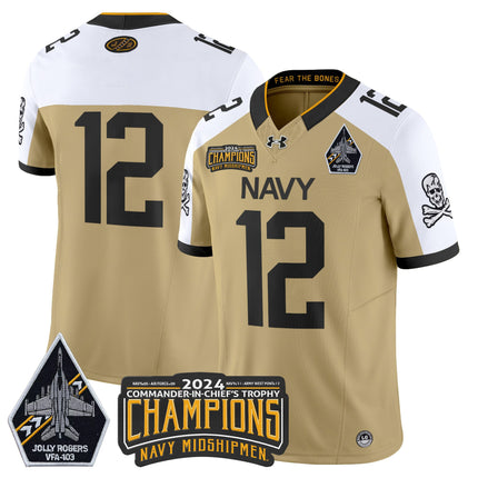Men's Navy Midshipmen 2024 Commander-In-Chief's Trophy Champions Patch Vapor Limited Jersey - All Stitched