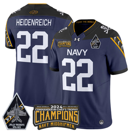 Men's Navy Midshipmen 2024 Commander-In-Chief's Trophy Champions Patch Vapor Limited Jersey - All Stitched