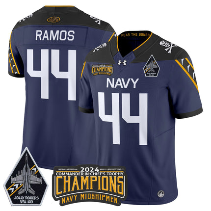 Men's Navy Midshipmen 2024 Commander-In-Chief's Trophy Champions Patch Vapor Limited Jersey - All Stitched