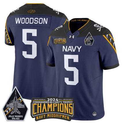 Men's Navy Midshipmen 2024 Commander-In-Chief's Trophy Champions Patch Vapor Limited Jersey - All Stitched