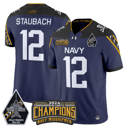 Men's Navy Midshipmen 2024 Commander-In-Chief's Trophy Champions Patch Vapor Limited Jersey - All Stitched