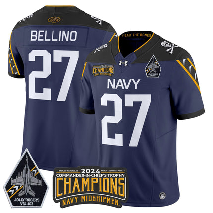 Men's Navy Midshipmen 2024 Commander-In-Chief's Trophy Champions Patch Vapor Limited Jersey - All Stitched